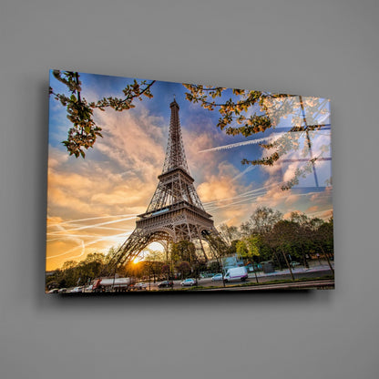 Sunburst Eiffel Tower Branch Glass Wall Art