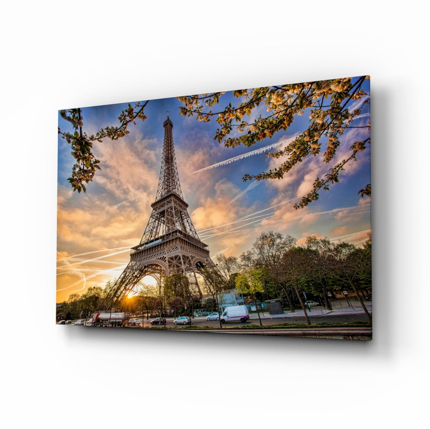 Sunburst Eiffel Tower Branch Glass Wall Art
