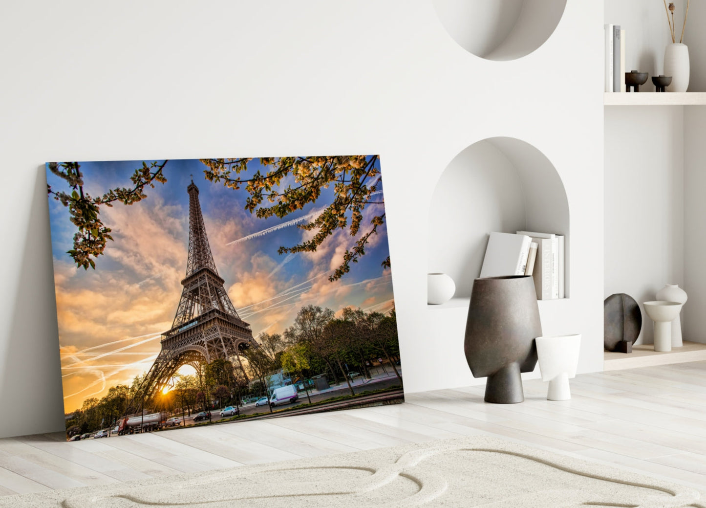 Sunburst Eiffel Tower Branch Glass Wall Art