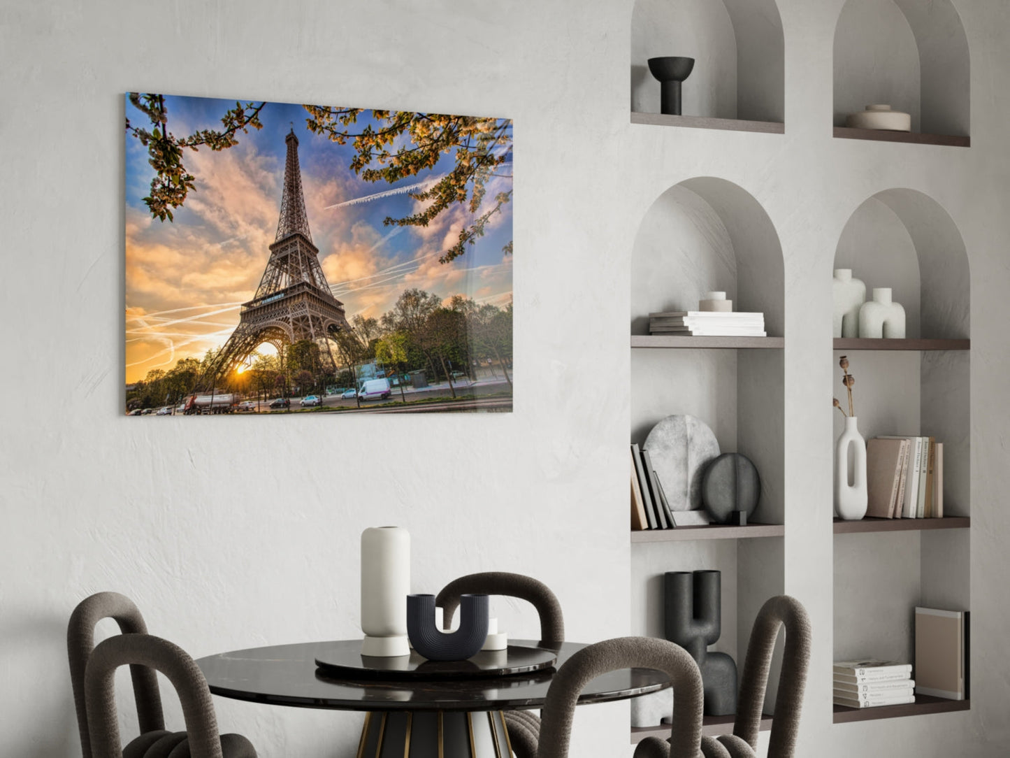 Sunburst Eiffel Tower Branch Glass Wall Art