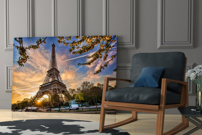 Sunburst Eiffel Tower Branch Glass Wall Art