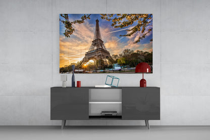 Sunburst Eiffel Tower Branch Glass Wall Art