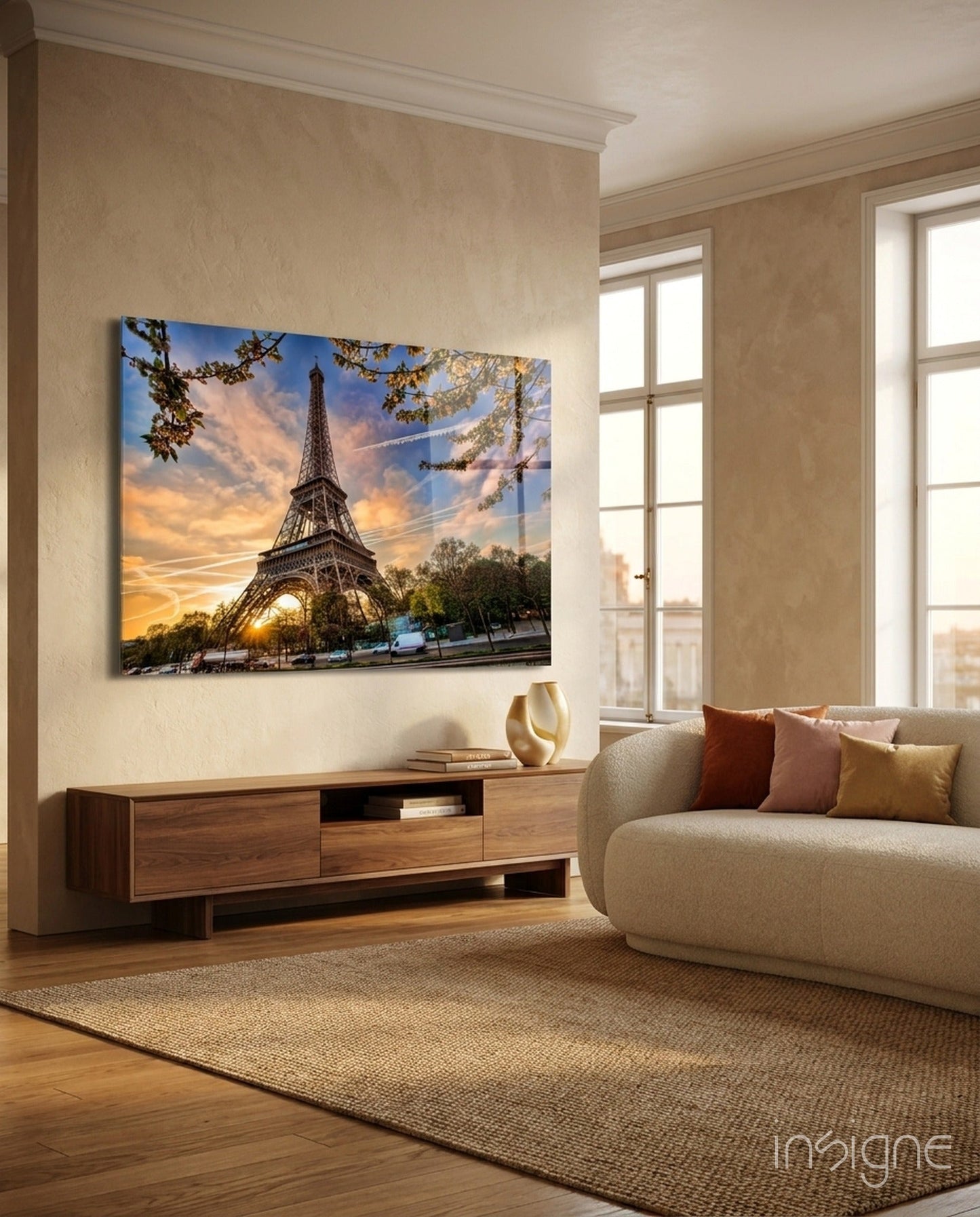 Sunburst Eiffel Tower Branch Glass Wall Art