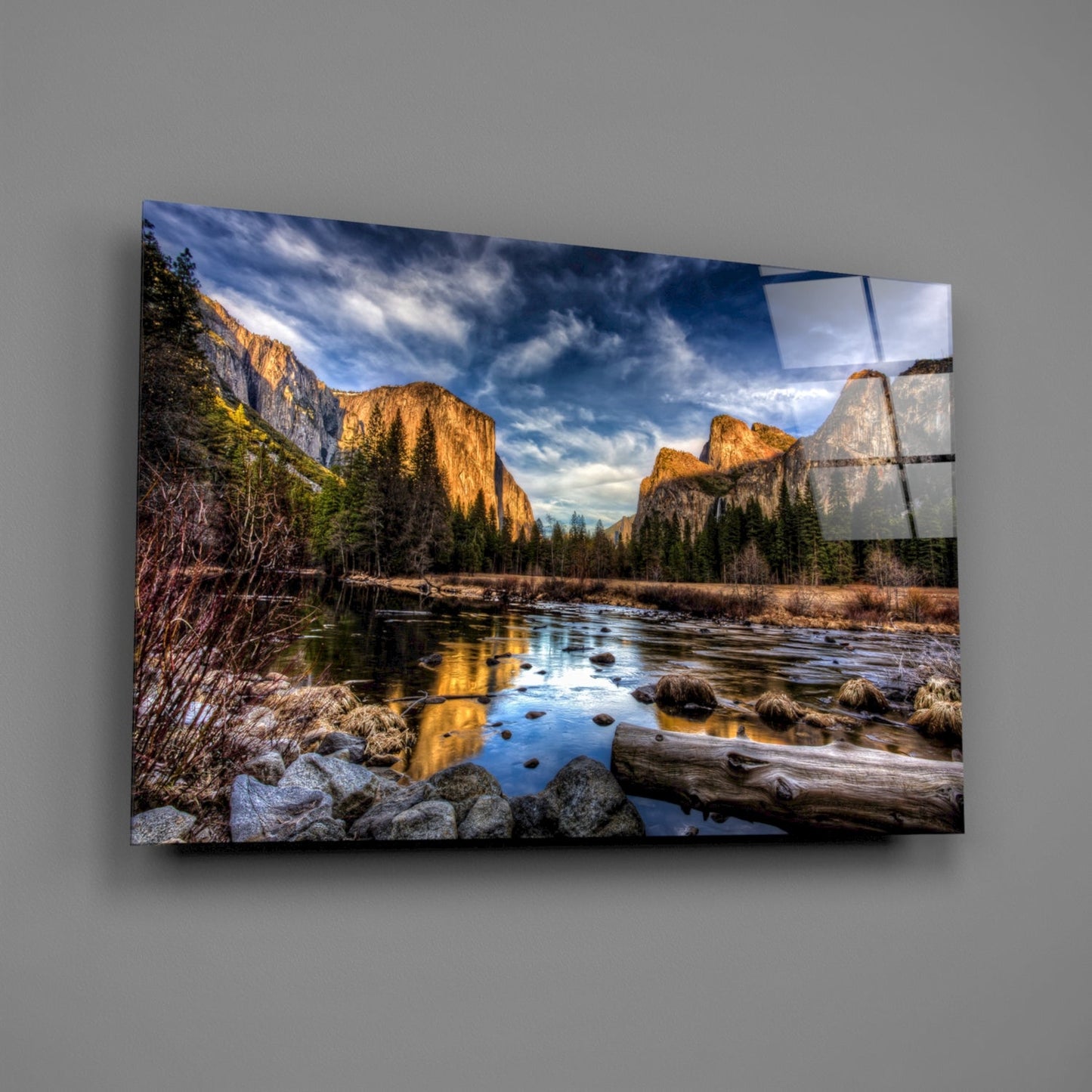 Yosemite Valley River Glass Wall Art