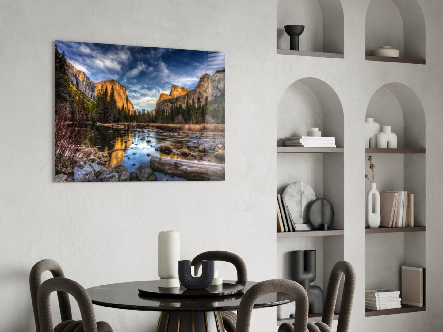 Yosemite Valley River Glass Wall Art