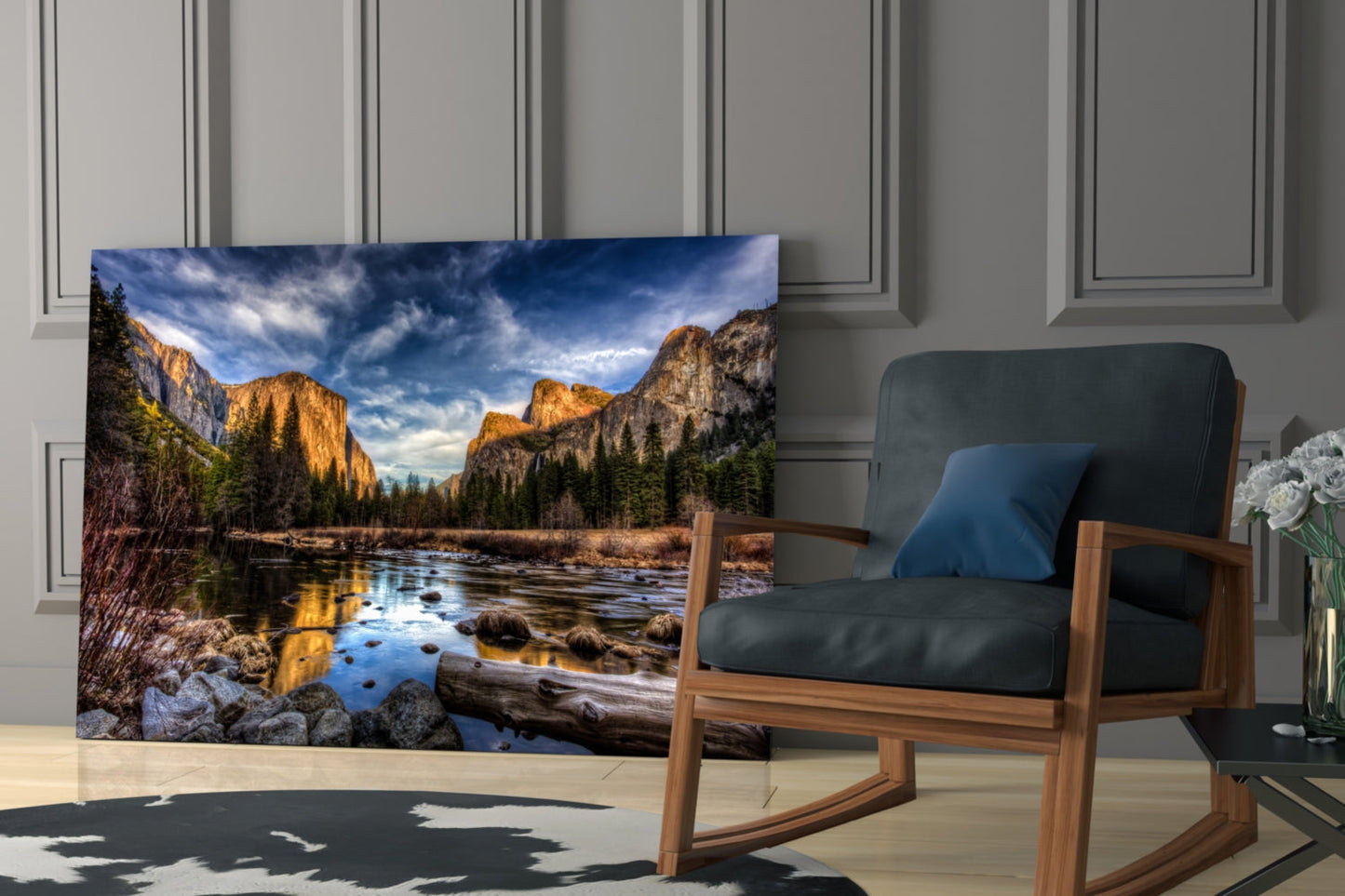 Yosemite Valley River Glass Wall Art