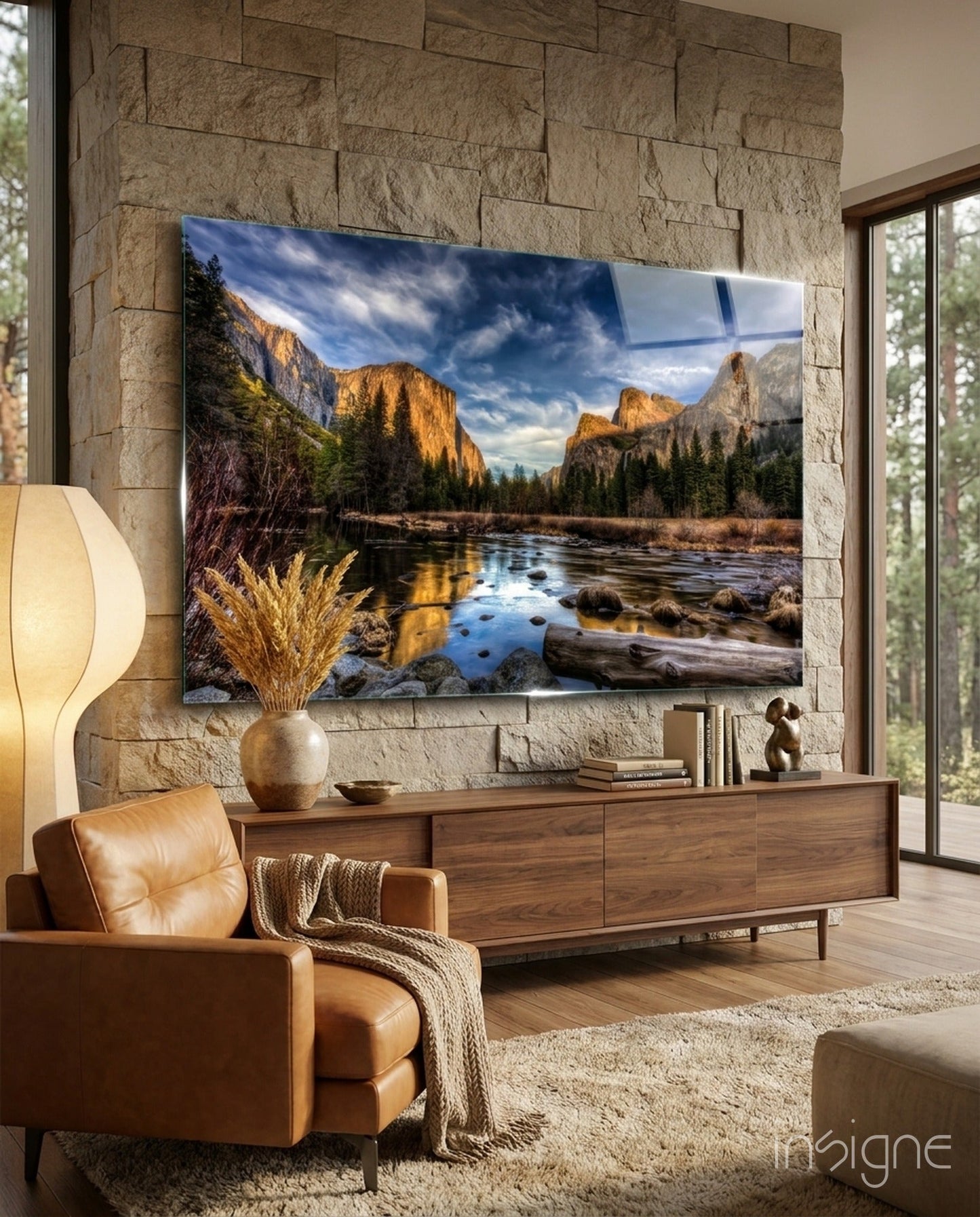 Yosemite Valley River Glass Wall Art