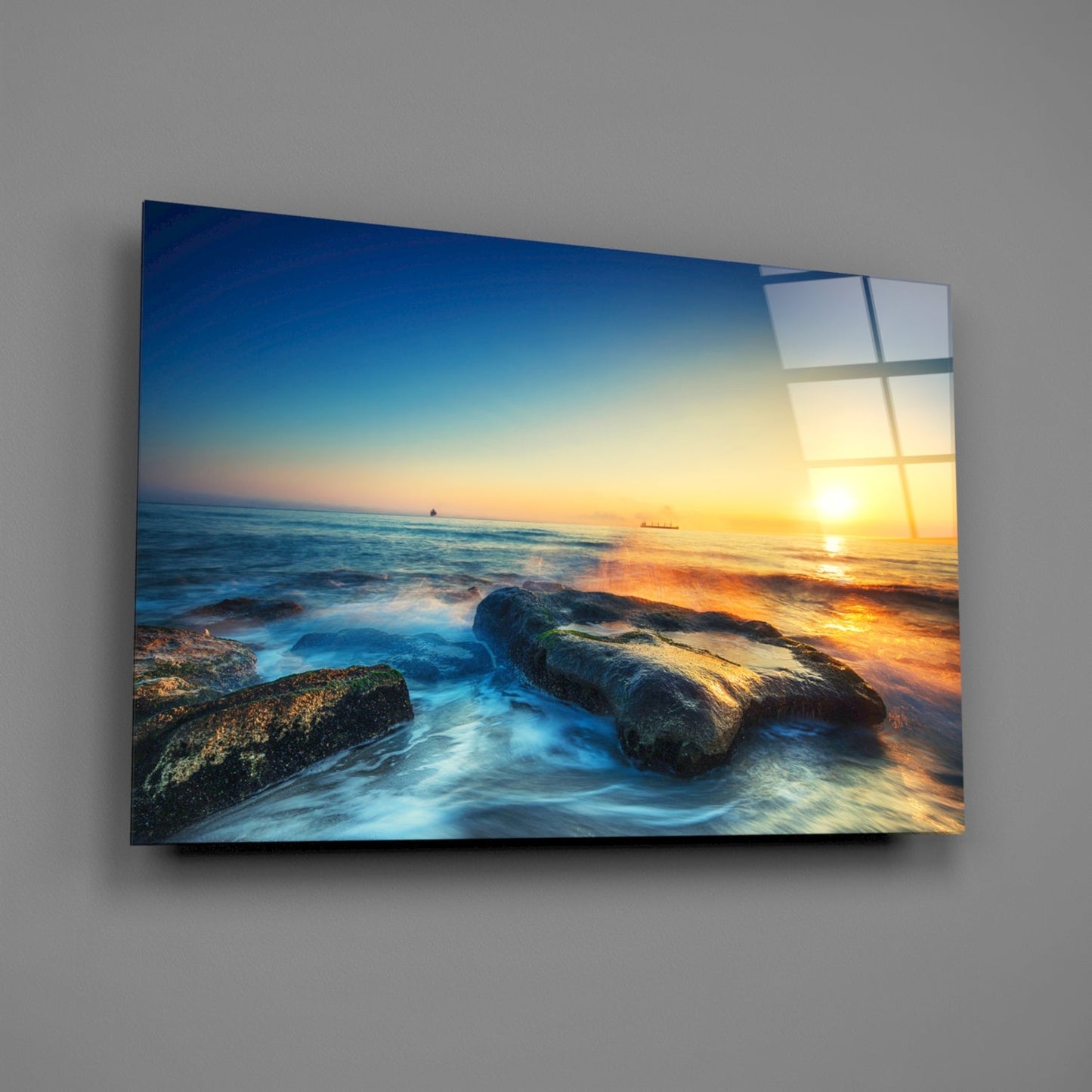Silky Waves Over Boulders Glass Wall Art