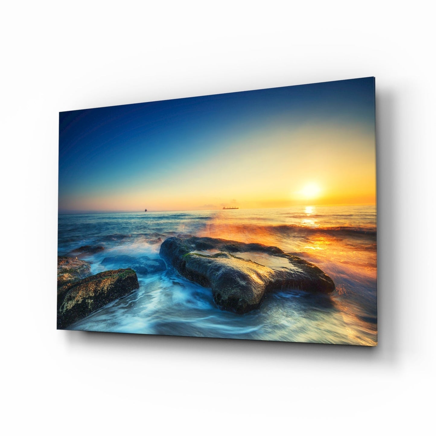Silky Waves Over Boulders Glass Wall Art