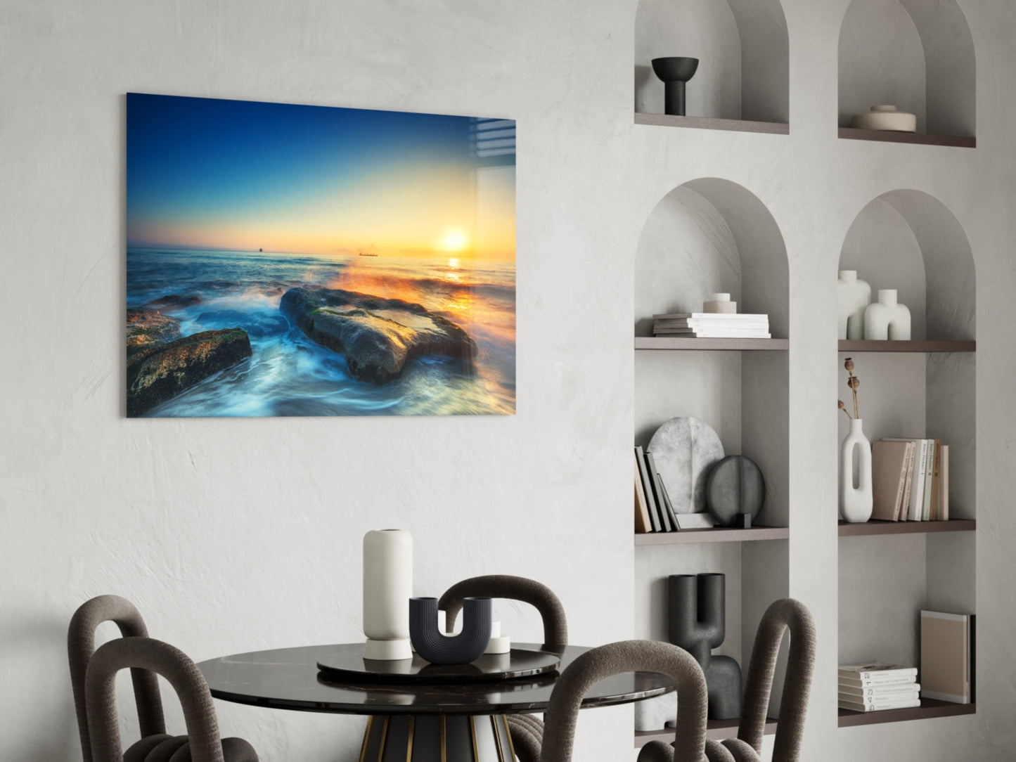 Silky Waves Over Boulders Glass Wall Art