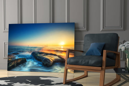 Silky Waves Over Boulders Glass Wall Art
