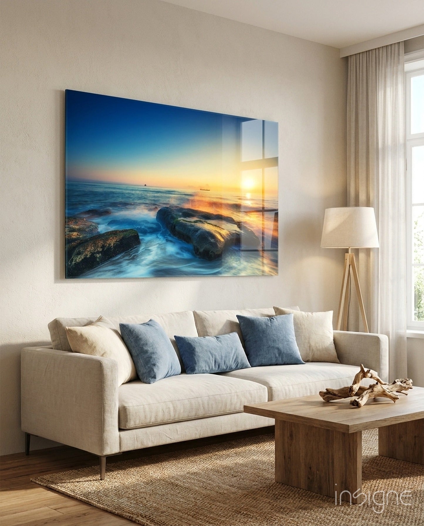 Silky Waves Over Boulders Glass Wall Art