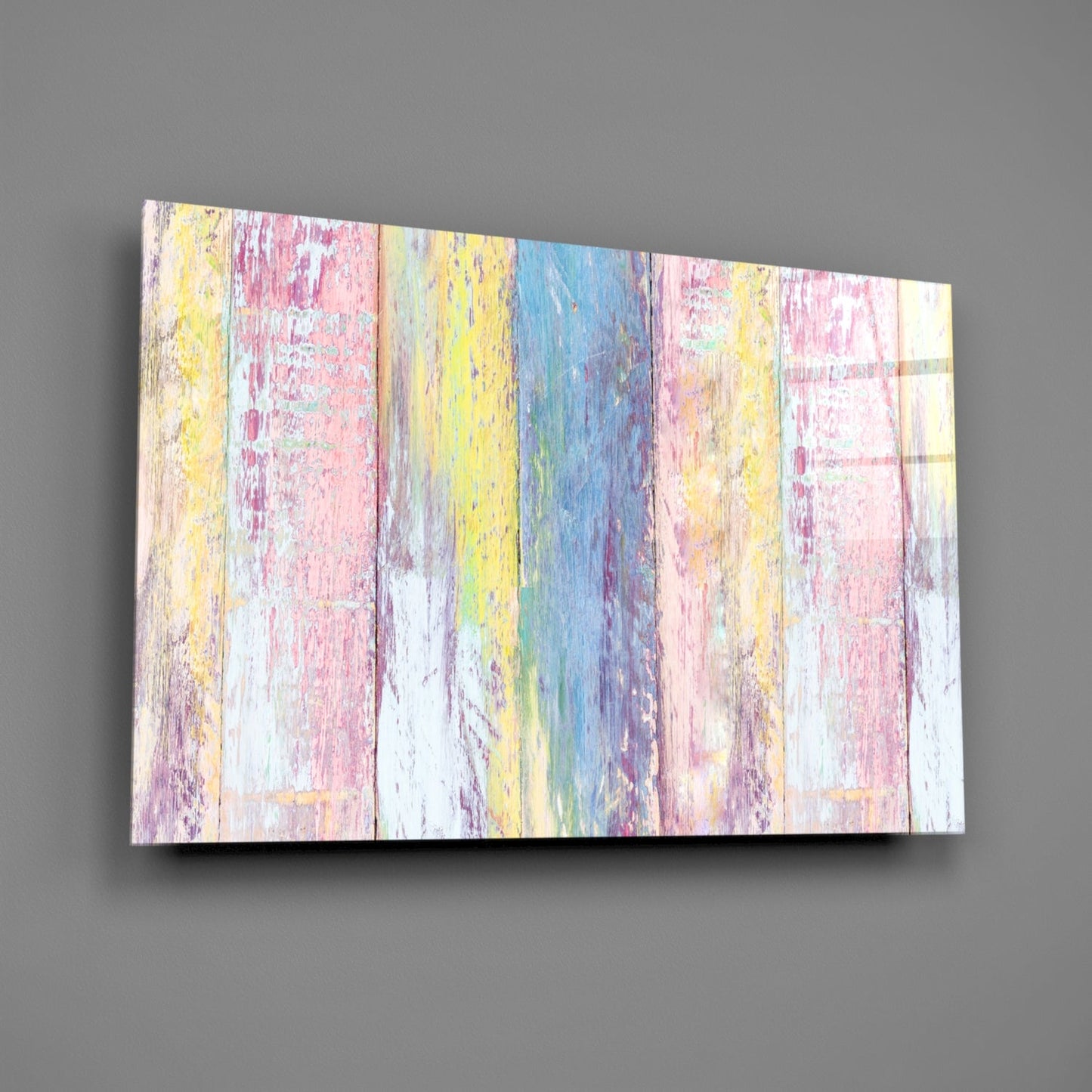 Pastel Painted Wood Planks Glass Wall Art