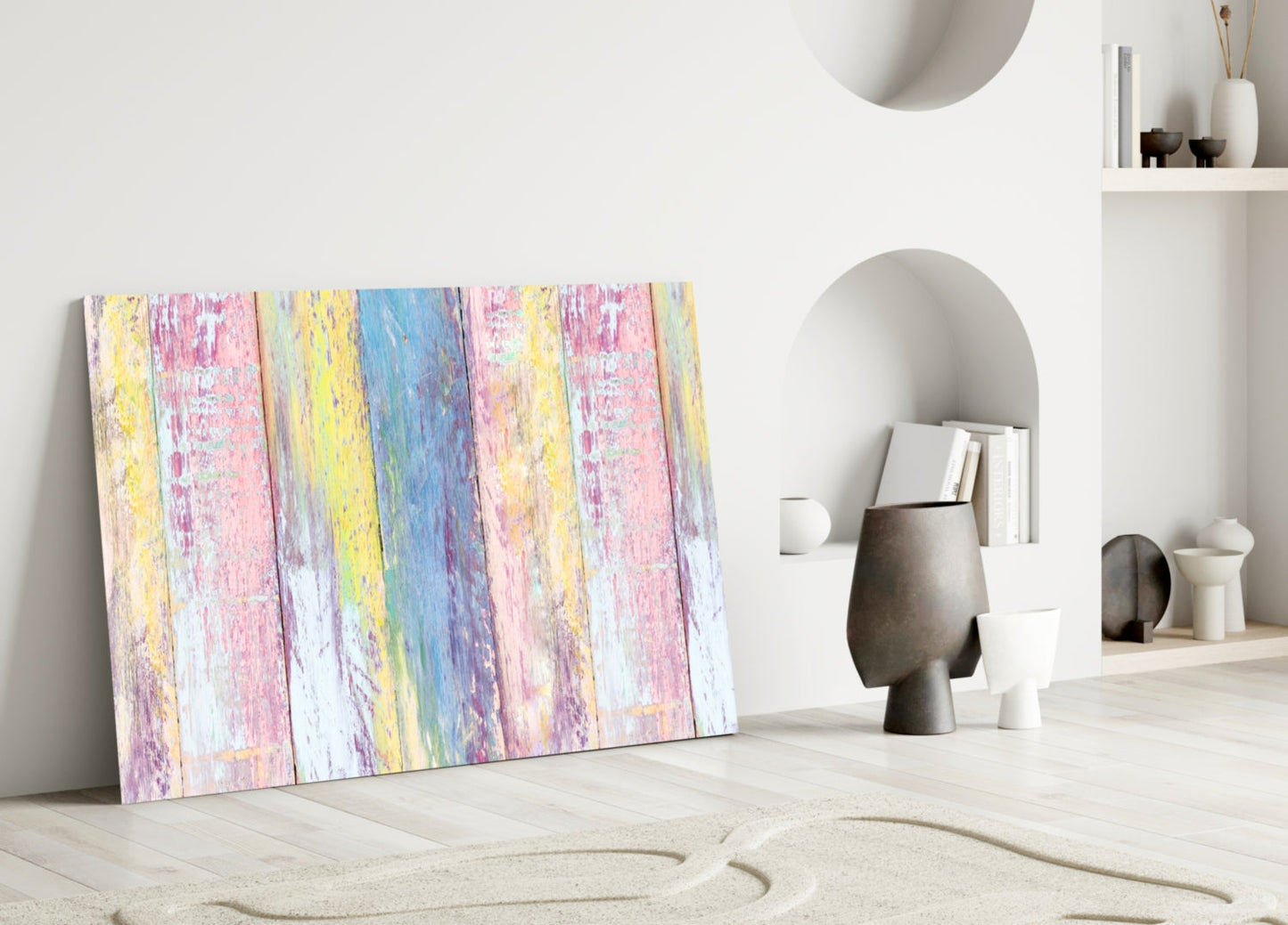 Pastel Painted Wood Planks Glass Wall Art