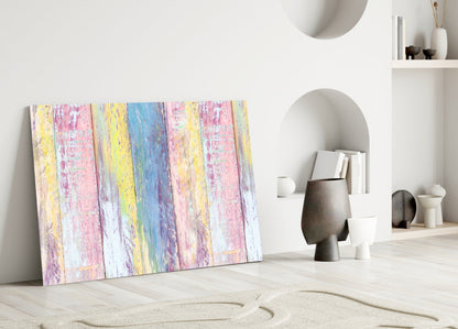Pastel Painted Wood Planks Glass Wall Art