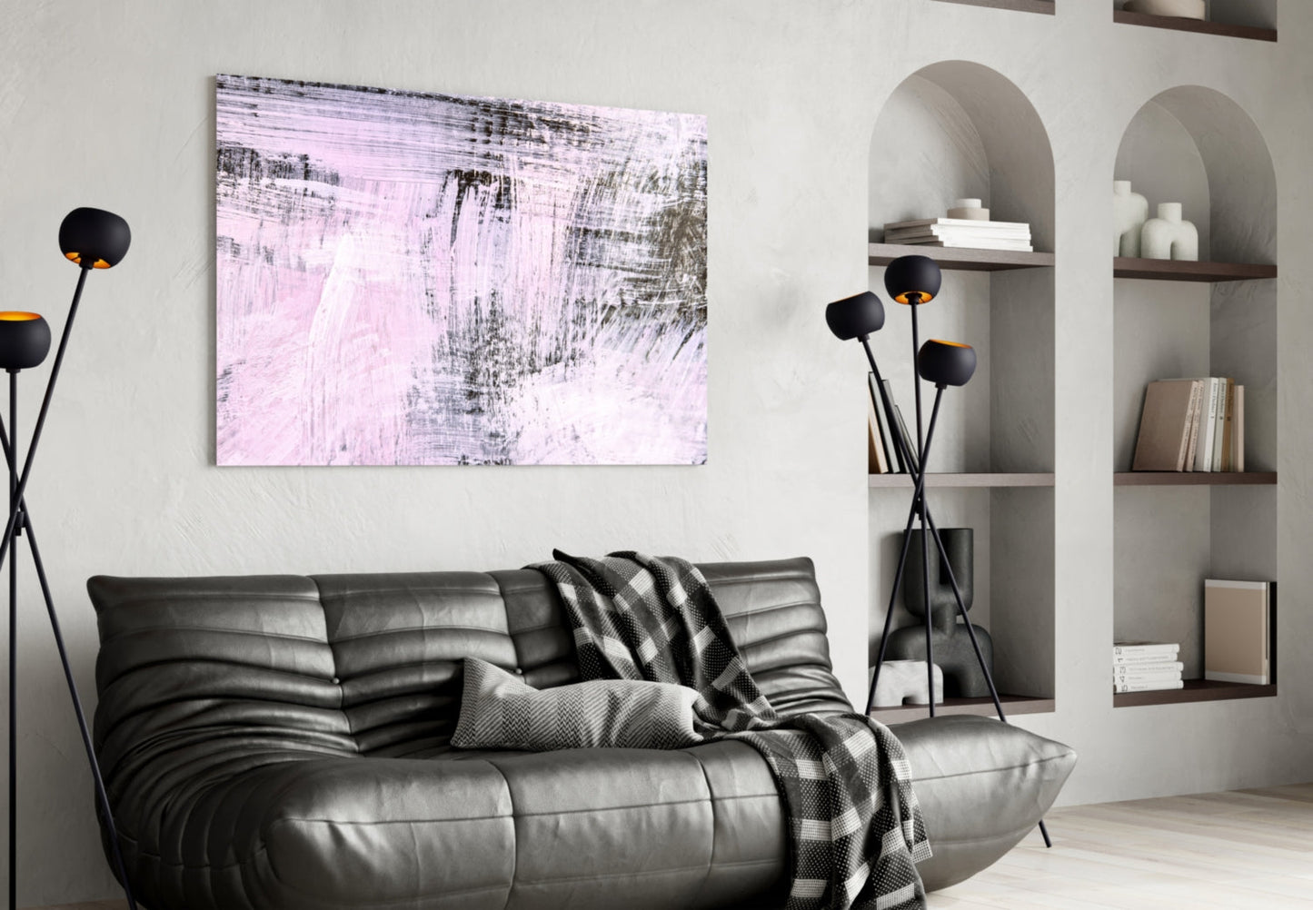 Blush Pink Black Brushstroke Glass Wall Art