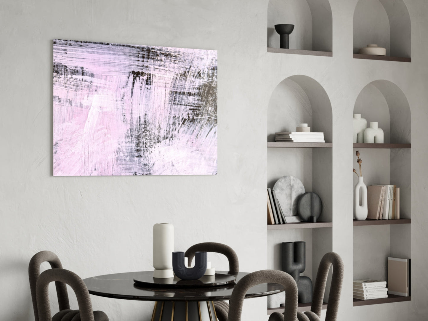 Blush Pink Black Brushstroke Glass Wall Art