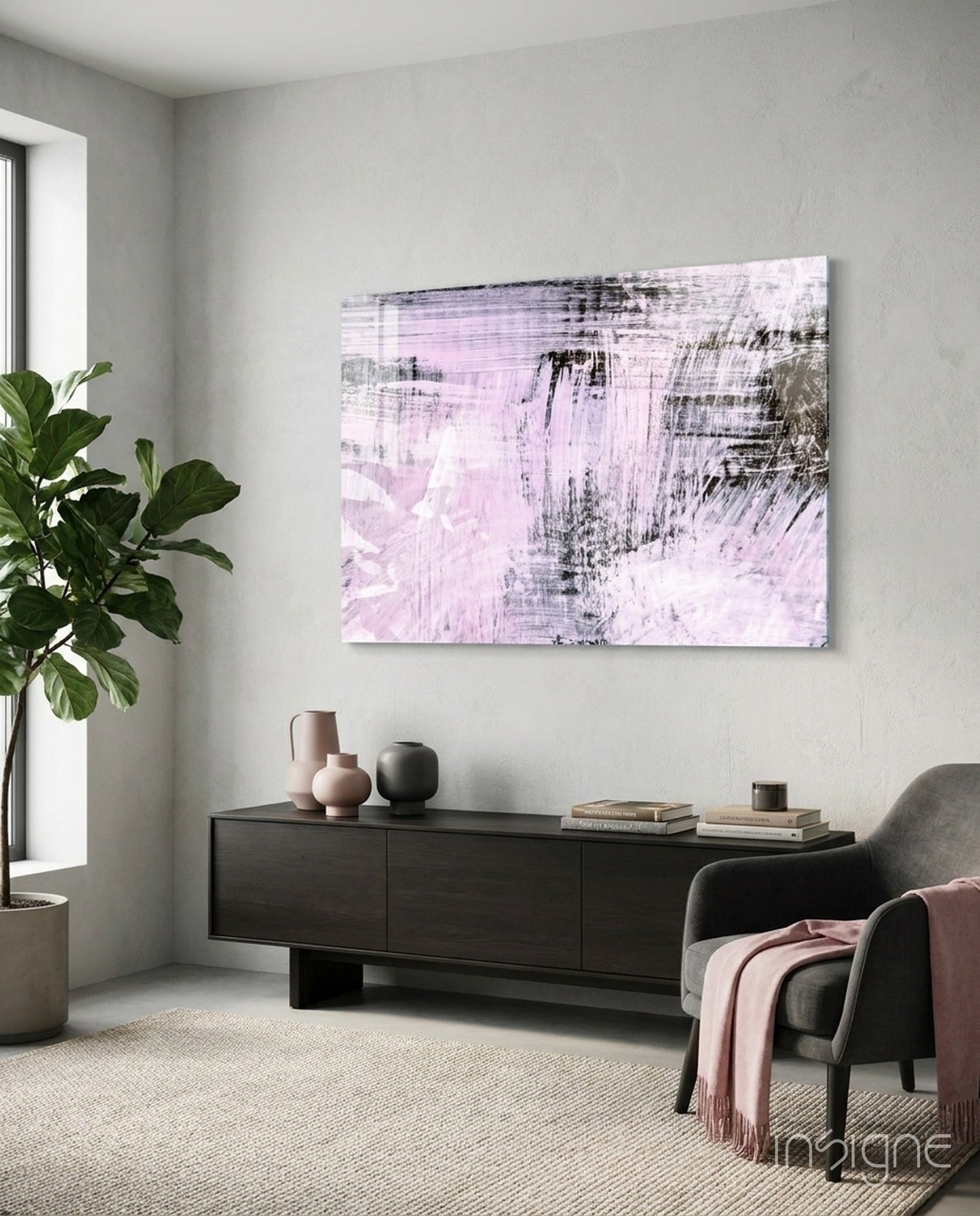 Blush Pink Black Brushstroke Glass Wall Art