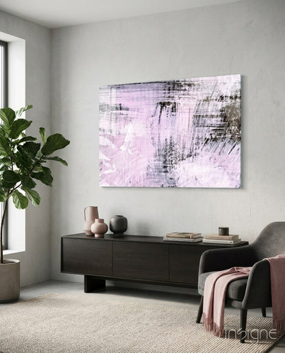Blush Pink Black Brushstroke Glass Wall Art
