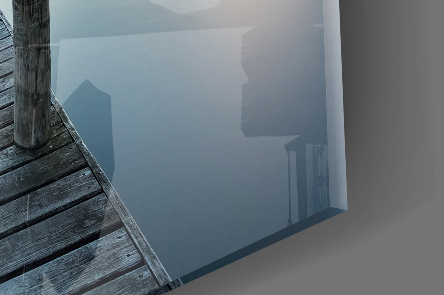 Panoramic Dusk Lake Jetty Glass Wall Art