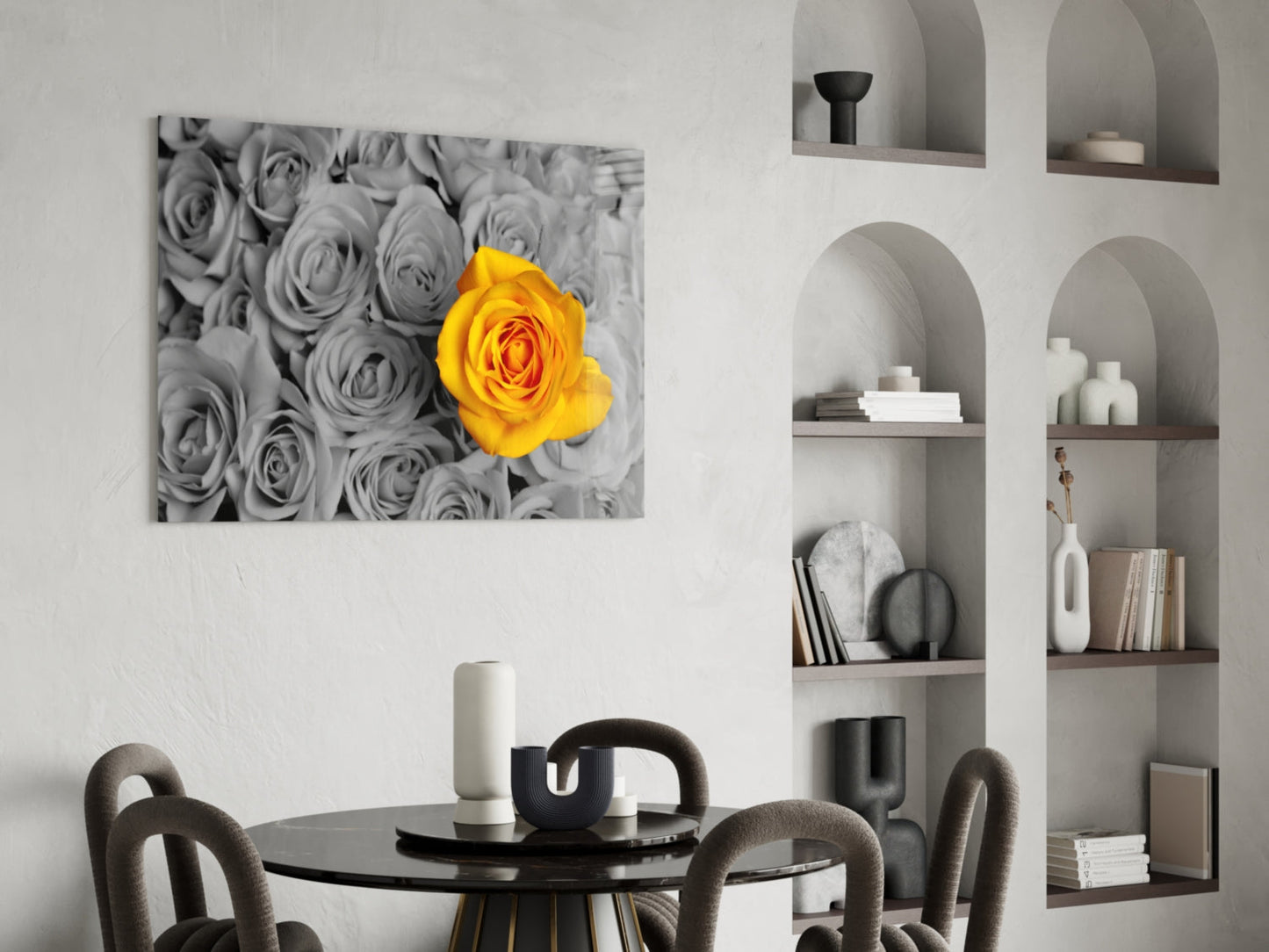 Vivid Yellow Rose Gray Roses Glass Wall Art
