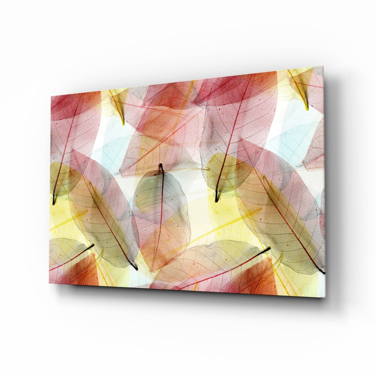 Backlit Sheer Autumn Leaf Layers Glass Wall Art