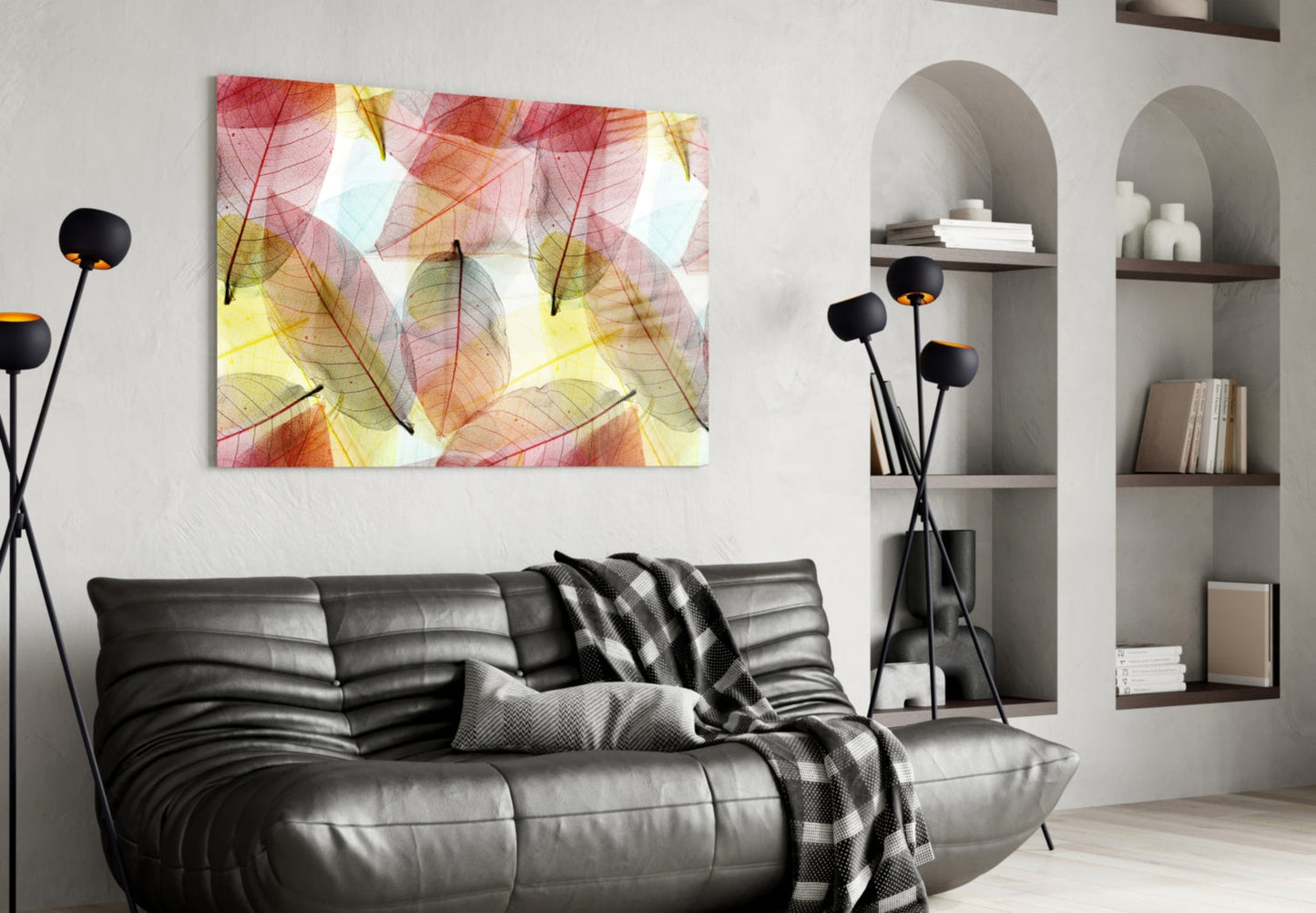 Backlit Sheer Autumn Leaf Layers Glass Wall Art