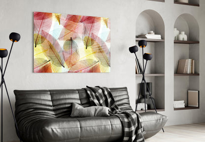 Backlit Sheer Autumn Leaf Layers Glass Wall Art