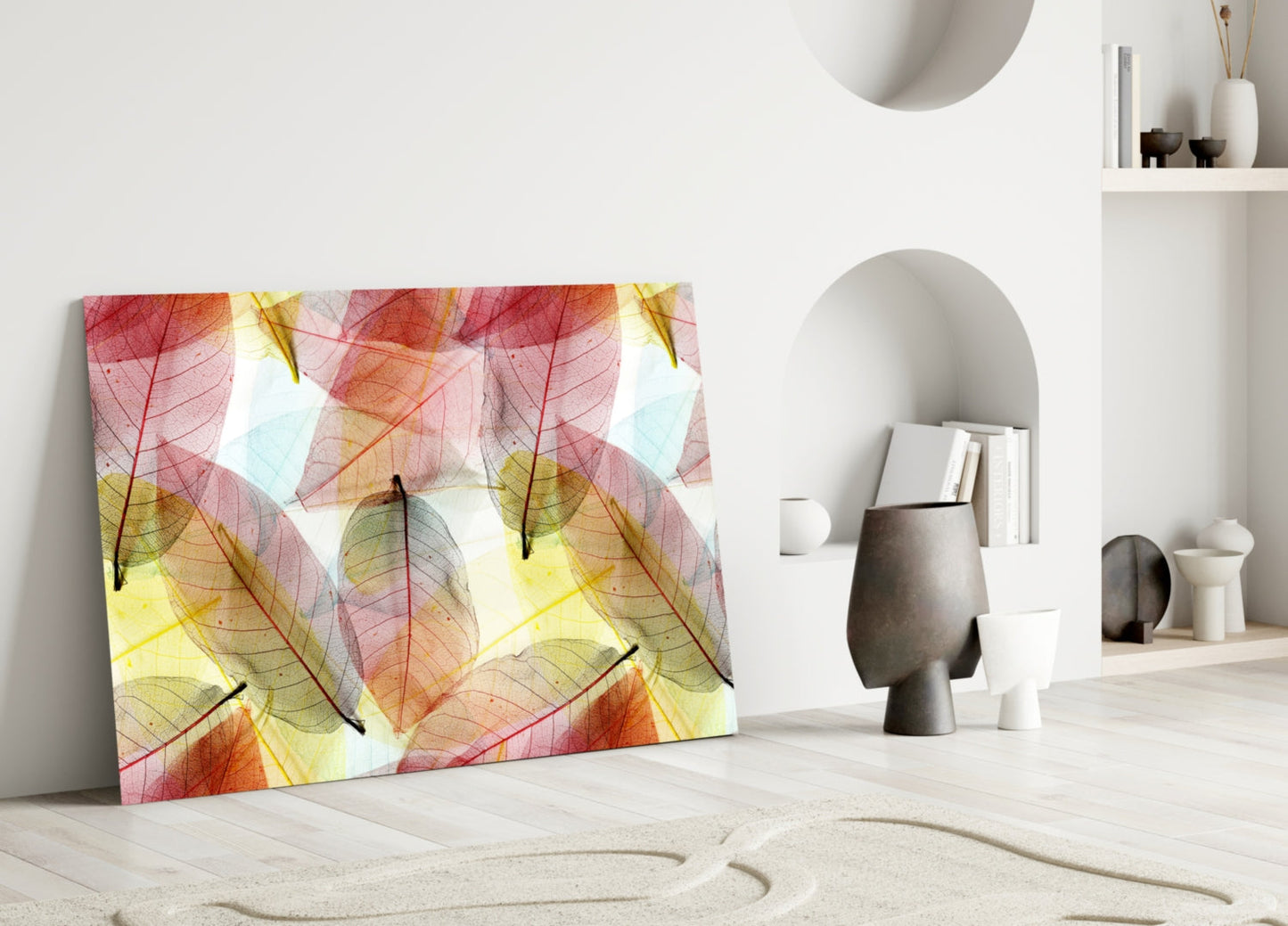Backlit Sheer Autumn Leaf Layers Glass Wall Art