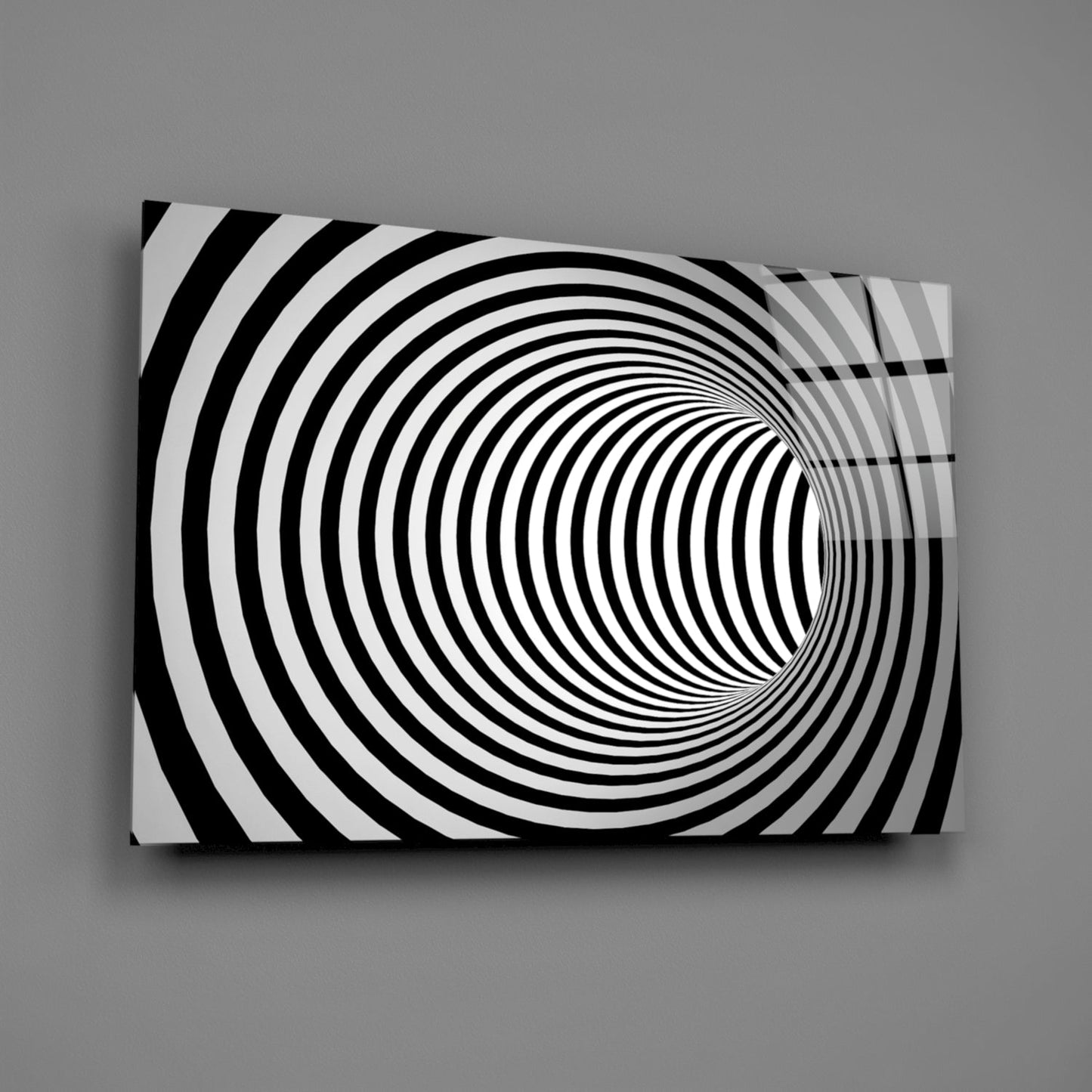 Wide Black And White Wormhole Illusion Glass Wall Art