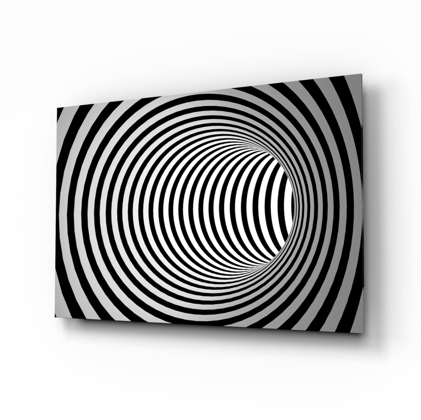 Wide Black And White Wormhole Illusion Glass Wall Art