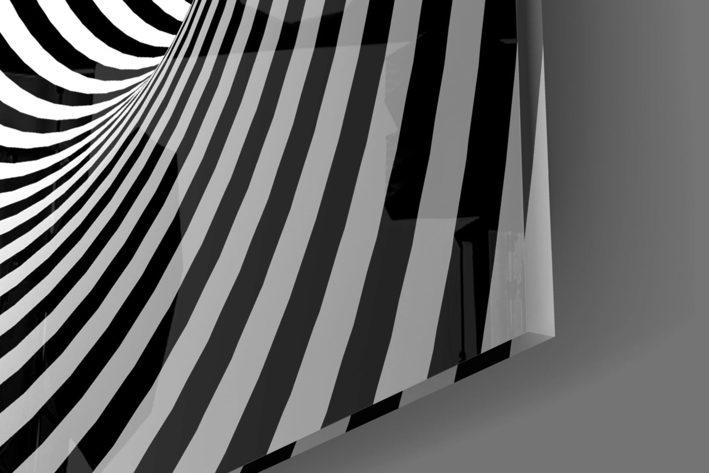 Wide Black And White Wormhole Illusion Glass Wall Art