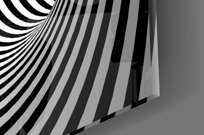 Wide Black And White Wormhole Illusion Glass Wall Art