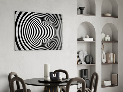 Wide Black And White Wormhole Illusion Glass Wall Art