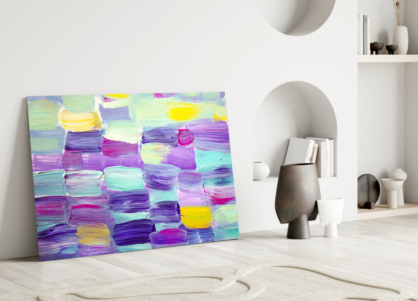 Pastel Purple Brushstroke Grid Glass Wall Art