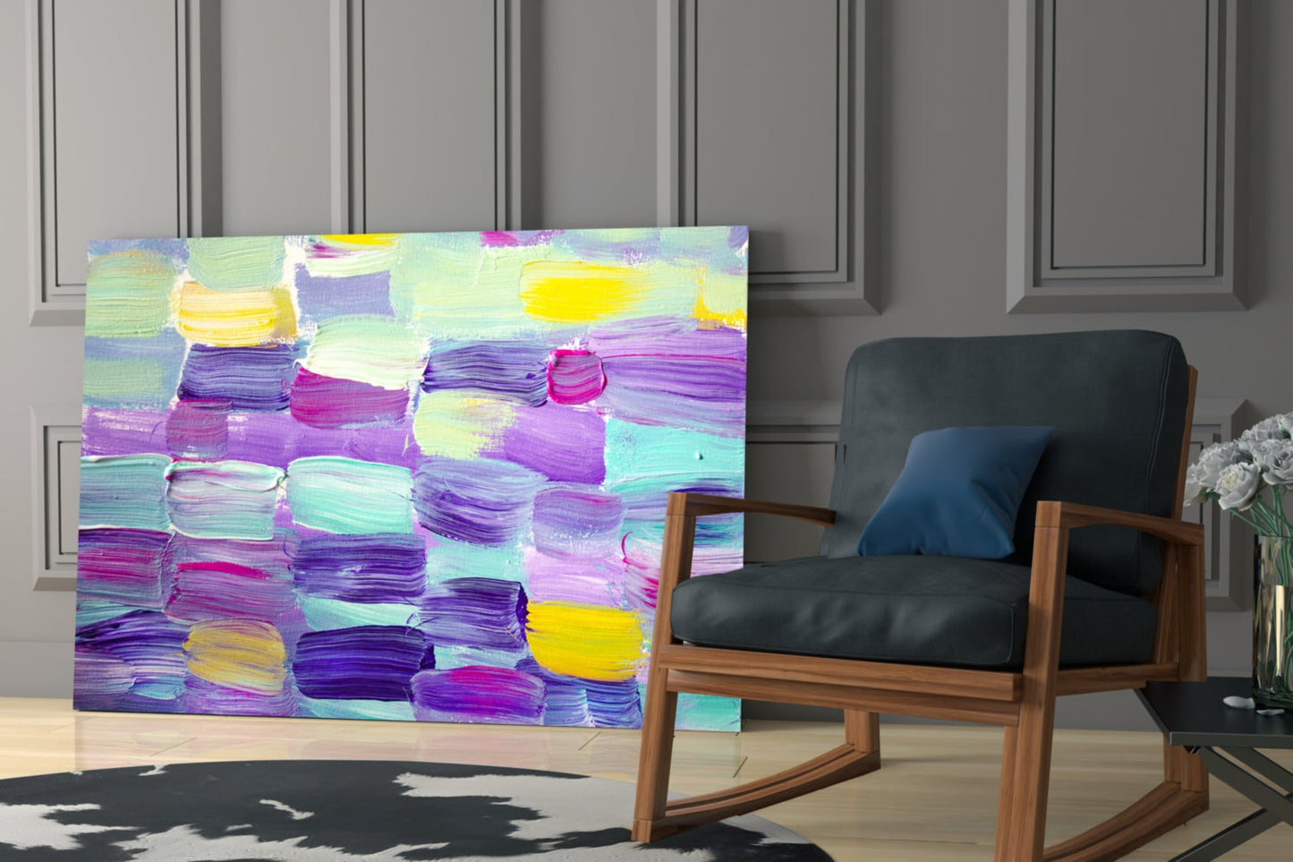 Pastel Purple Brushstroke Grid Glass Wall Art