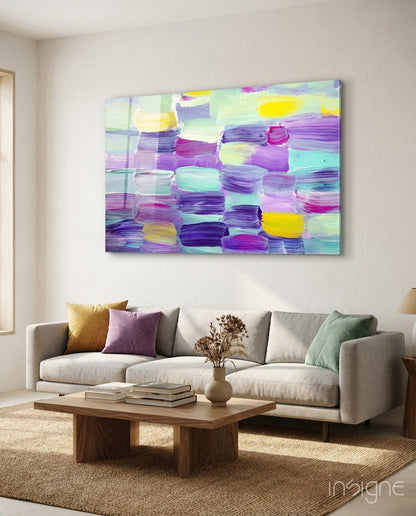 Pastel Purple Brushstroke Grid Glass Wall Art