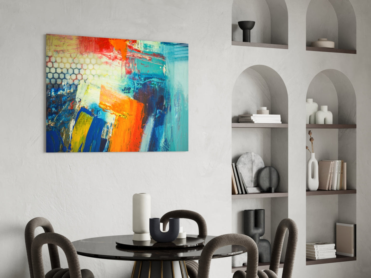 Vibrant Orange Blue Palette Glass Wall Art