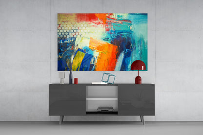 Vibrant Orange Blue Palette Glass Wall Art