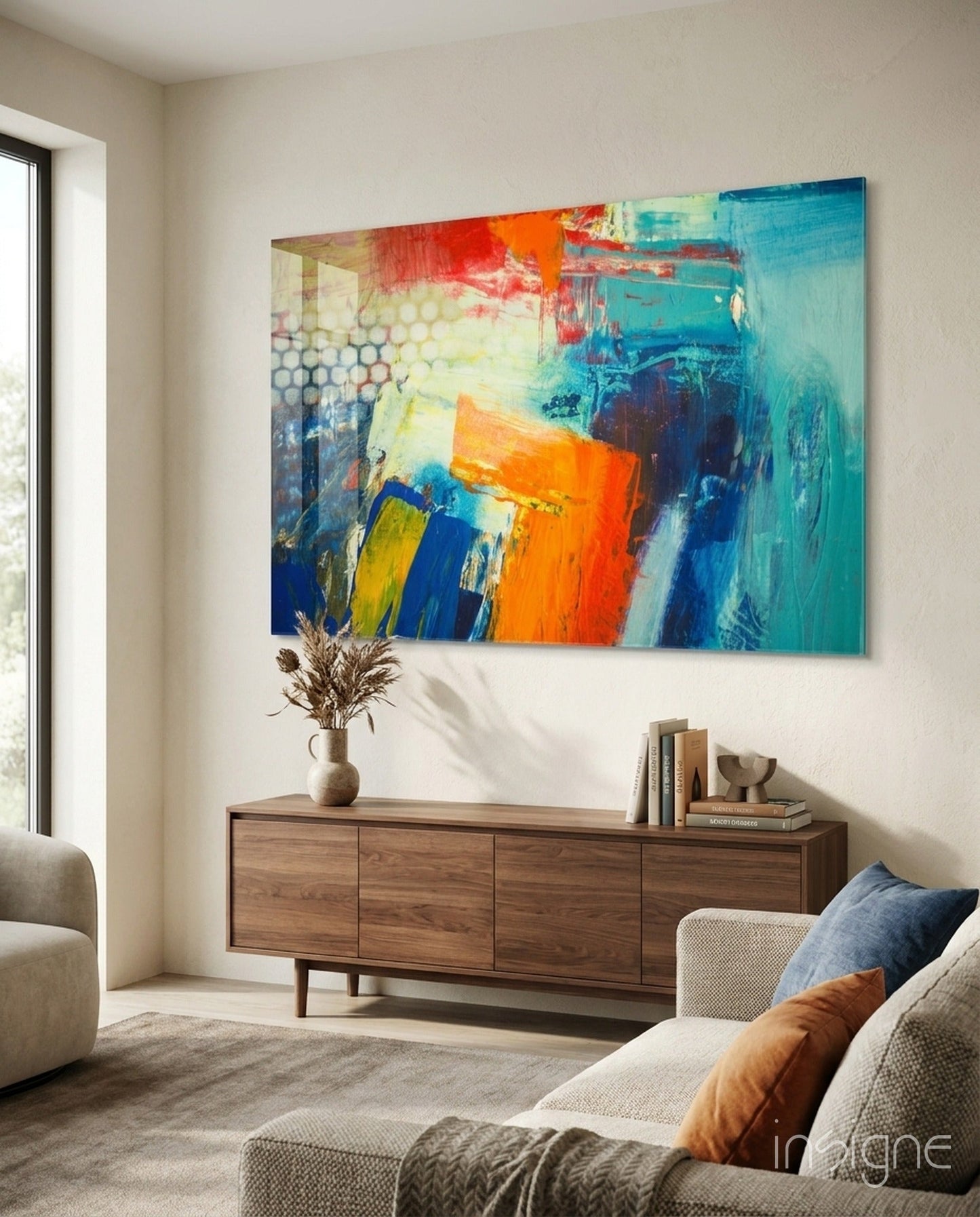 Vibrant Orange Blue Palette Glass Wall Art