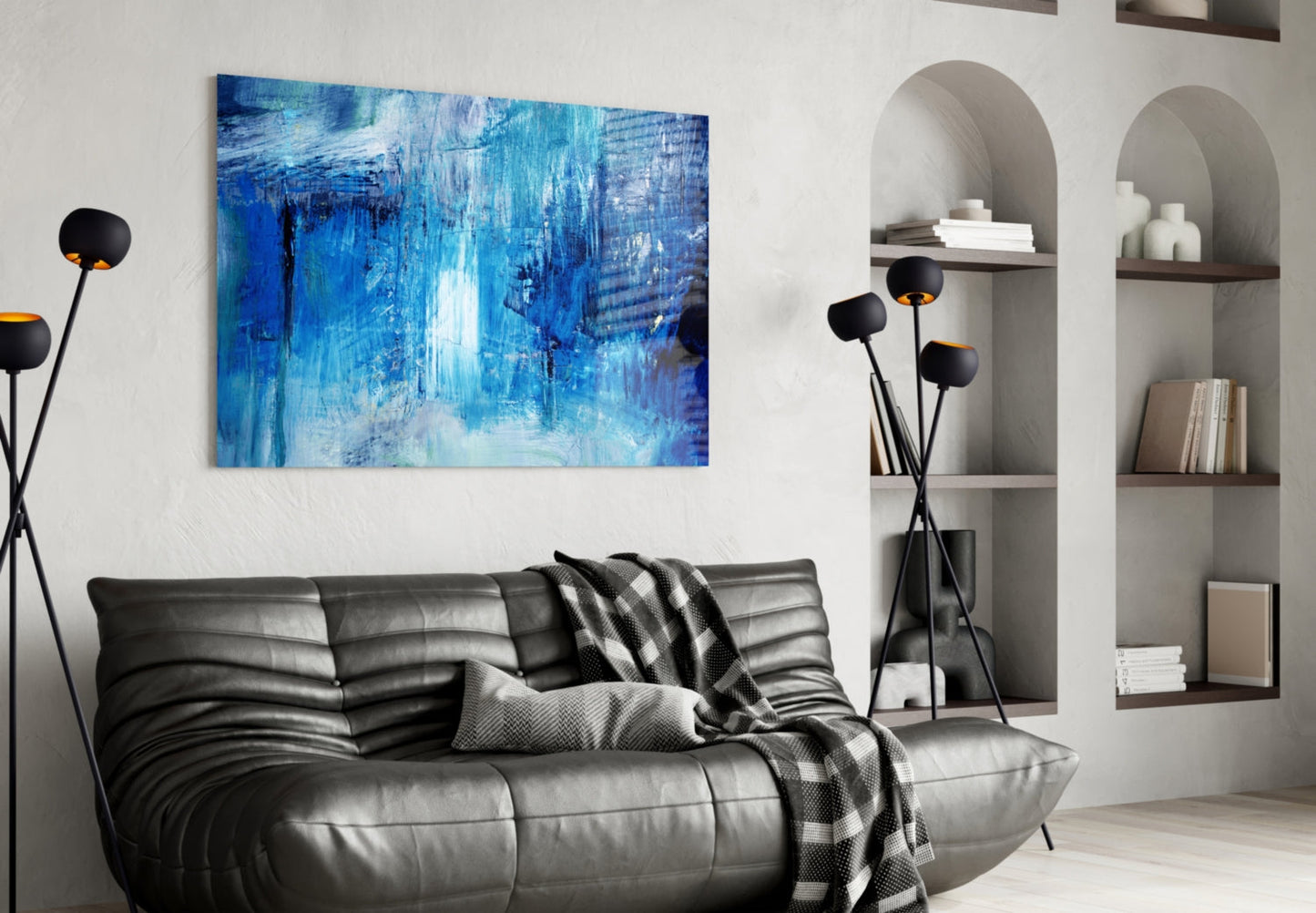 Cascading Blue Waterfall Glass Wall Art
