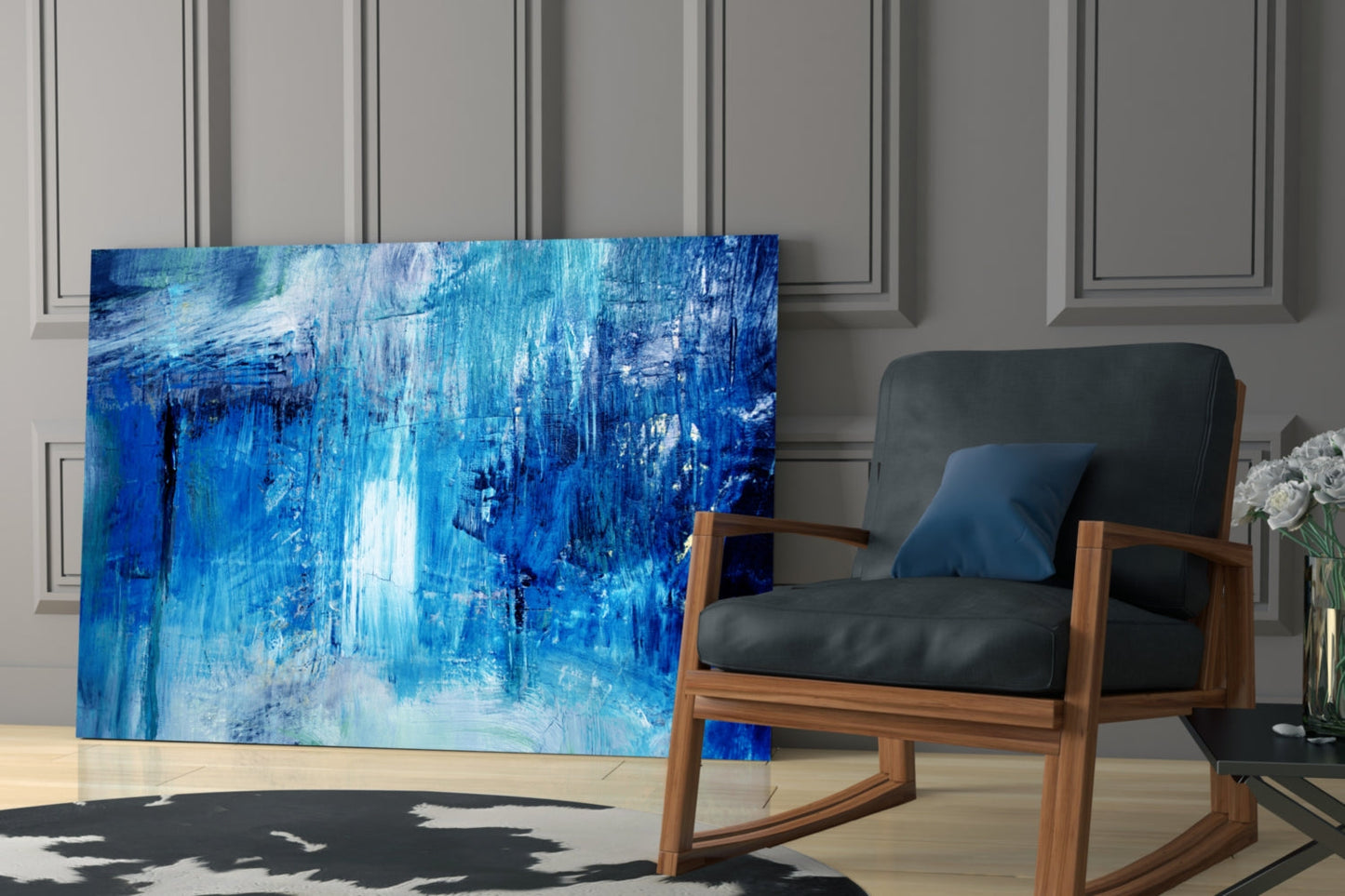 Cascading Blue Waterfall Glass Wall Art