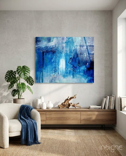 Cascading Blue Waterfall Glass Wall Art