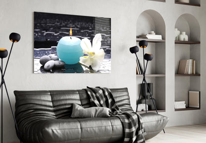 Spa Candle Orchid And Stones Glass Wall Art
