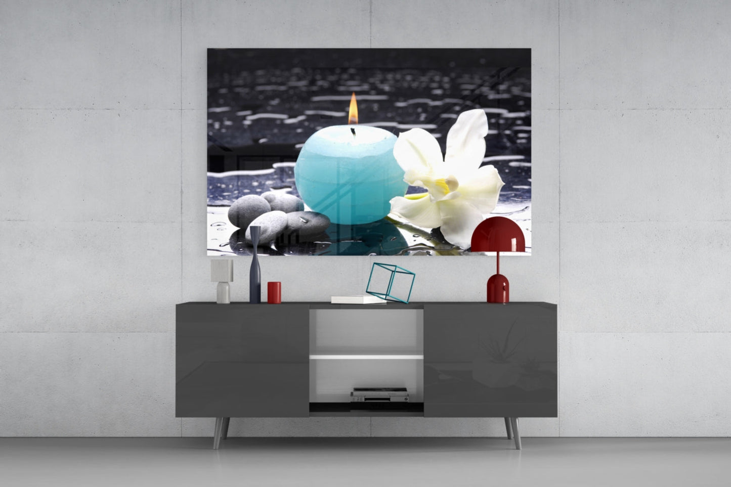 Spa Candle Orchid And Stones Glass Wall Art