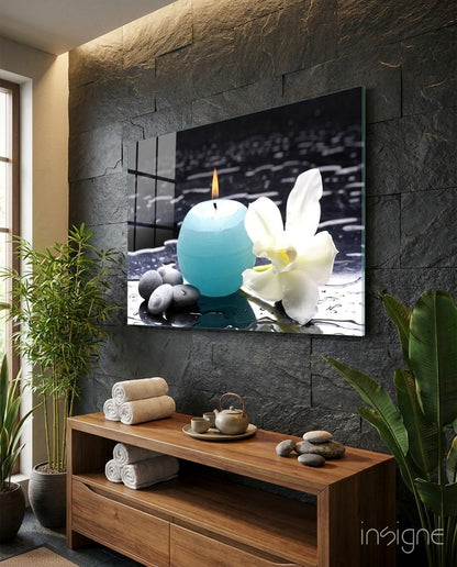 Spa Candle Orchid And Stones Glass Wall Art