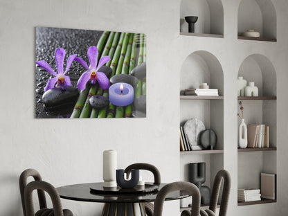 Purple Orchids Bamboo Candle Glass Wall Art