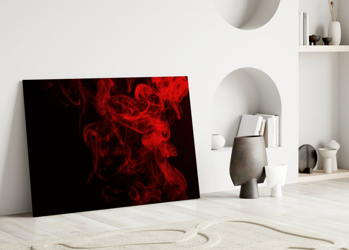 Rising Red Smoke Wisps Glass Wall Art