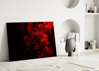 Rising Red Smoke Wisps Glass Wall Art