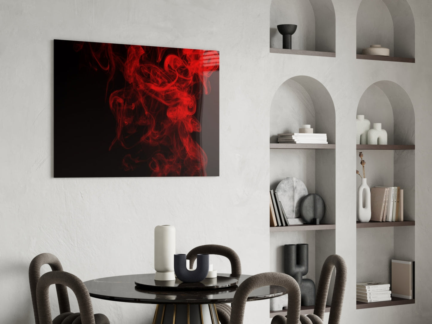Rising Red Smoke Wisps Glass Wall Art